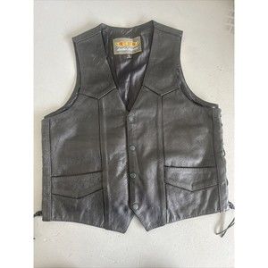 Unik Ultra Biker Vest Womens Sz Medium Black Leather Lace Up Side